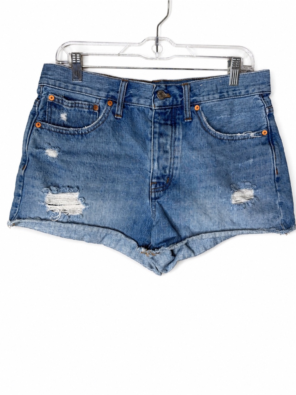 Madewell Relaxed Denim Short Medium‎ Wash Blue Distressed Frayed Hem Size 28